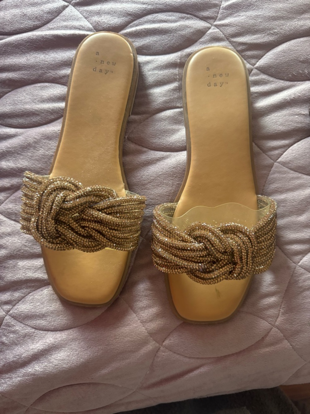 a new day Gold Beaded Knot Slide Sandals